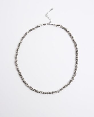 Silver Rhodium Twist Chain Necklace