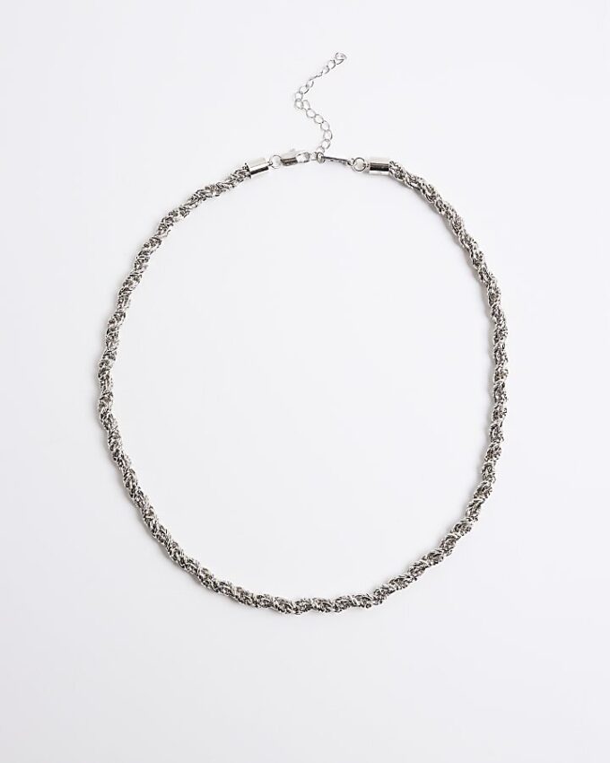 Silver Rhodium Twist Chain Necklace