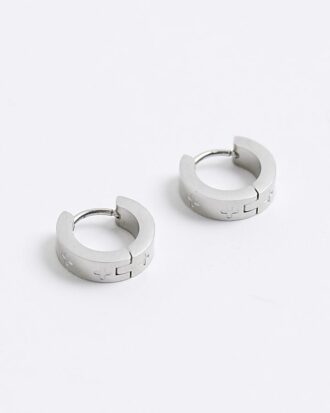 Silver Stainless Steel Cross Hoop Earrings