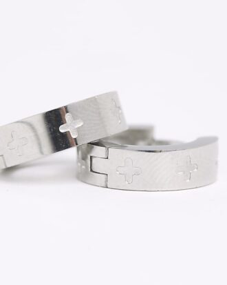 Silver Stainless Steel Cross Hoop Earrings