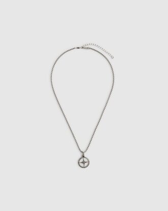 Silver Steel Compass Necklace