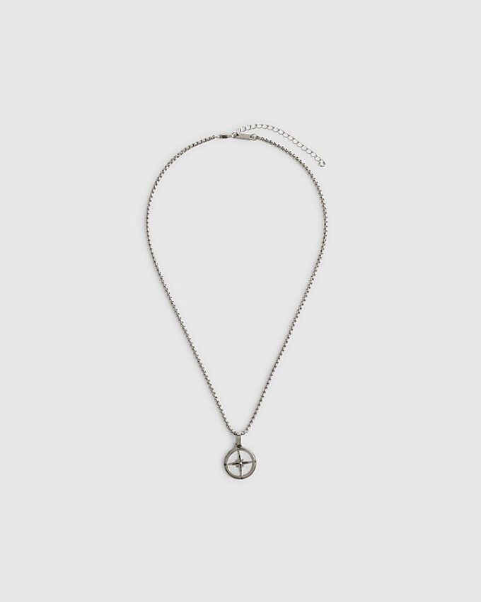 Silver Steel Compass Necklace