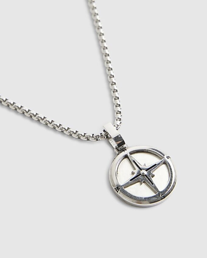 Silver Steel Compass Necklace