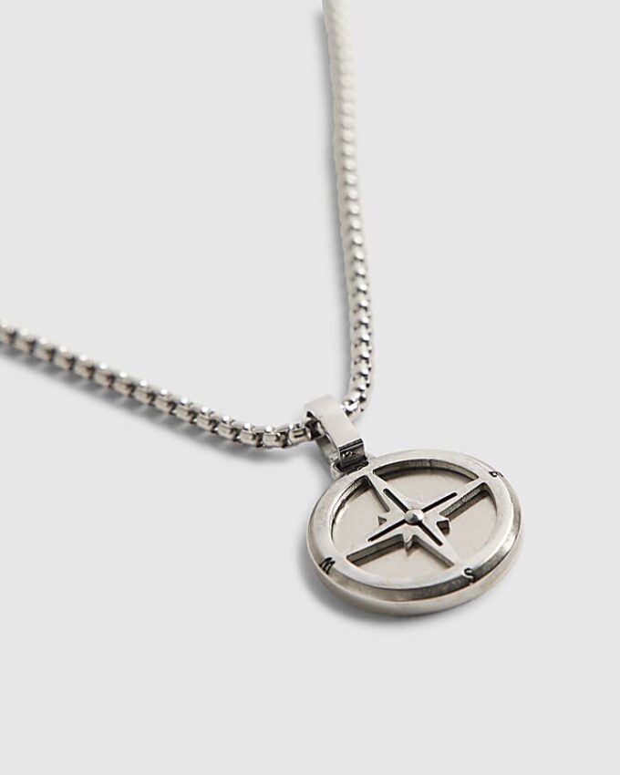 Silver Steel Compass Necklace