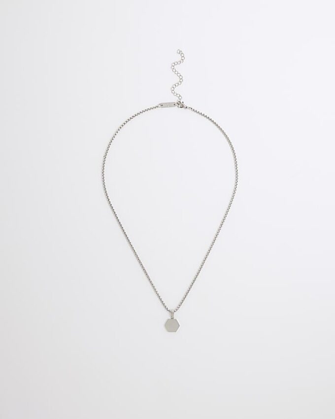 Silver Steel Hexagon Chain Necklace