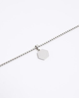Silver Steel Hexagon Chain Necklace