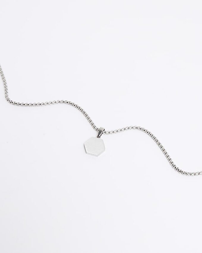 Silver Steel Hexagon Chain Necklace