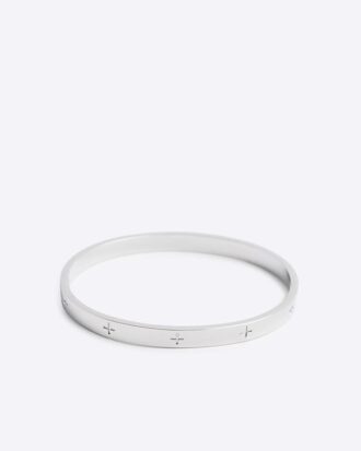 Steel Metal Rhodium Circle Bangle
