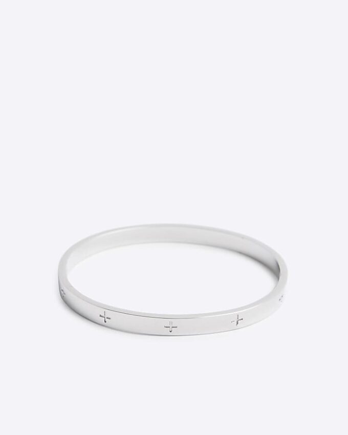 Steel Metal Rhodium Circle Bangle