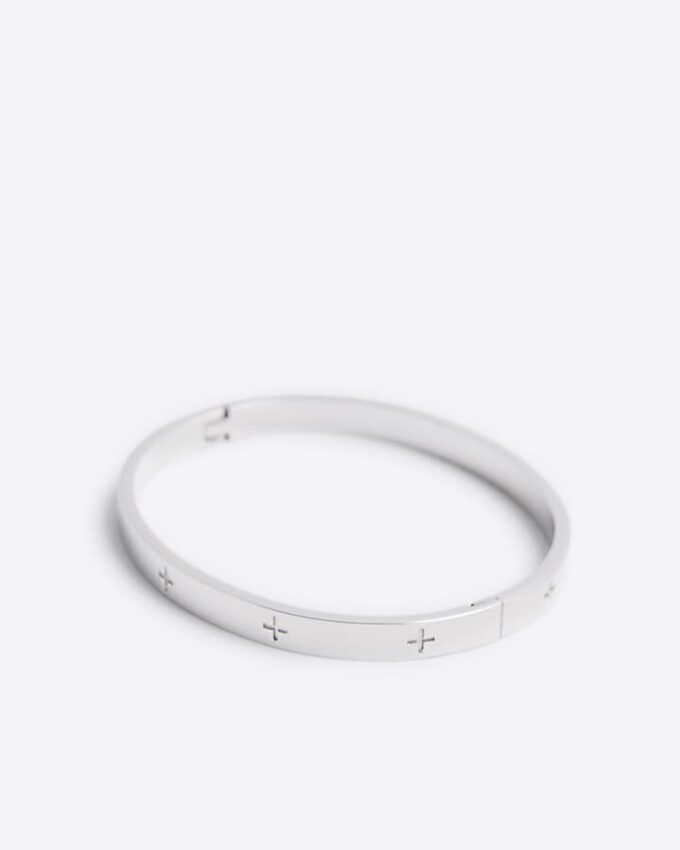 Steel Metal Rhodium Circle Bangle