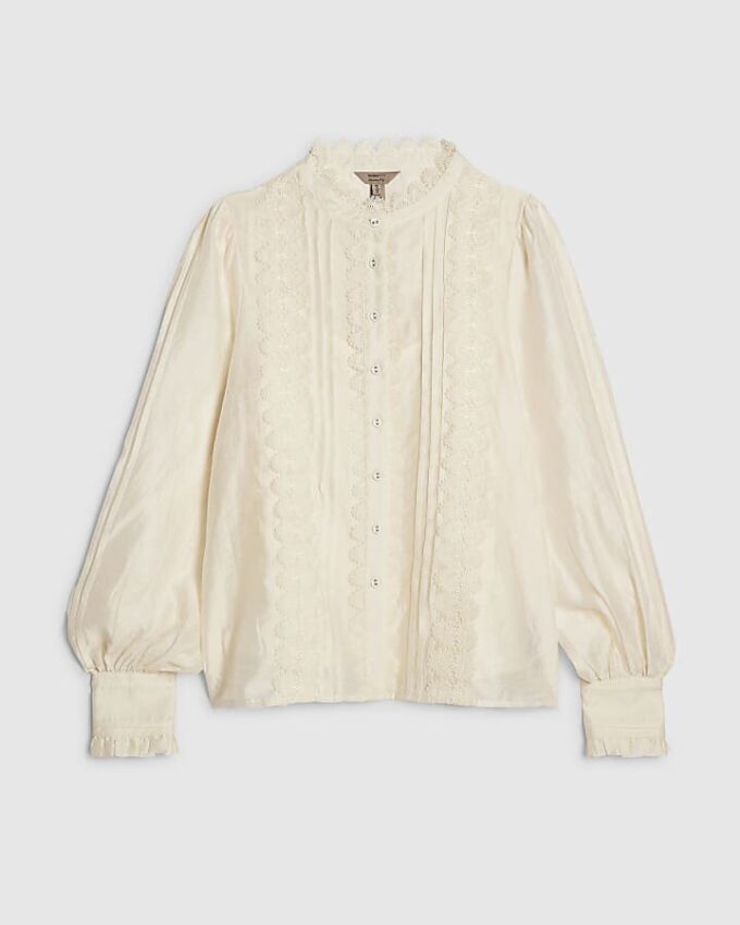 White Broderie Long Sleeve Shirt