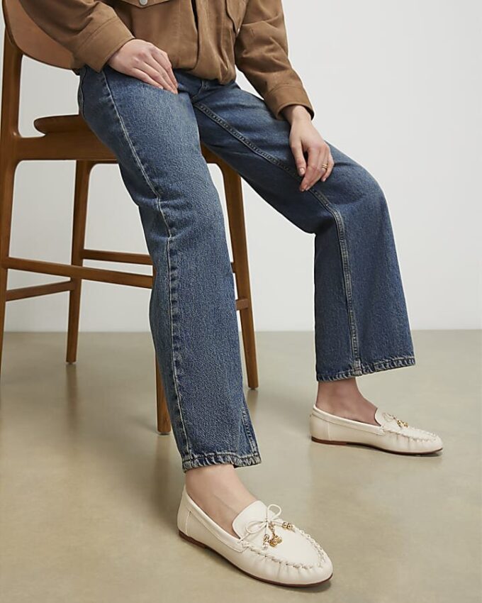 White Charm Bow Loafers