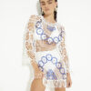 White Crochet Long Sleeve Mini Beach Dress