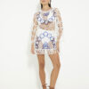 White Crochet Long Sleeve Mini Beach Dress