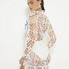 White Crochet Long Sleeve Mini Beach Dress