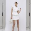 White Diamante Pleated Mini Skirt