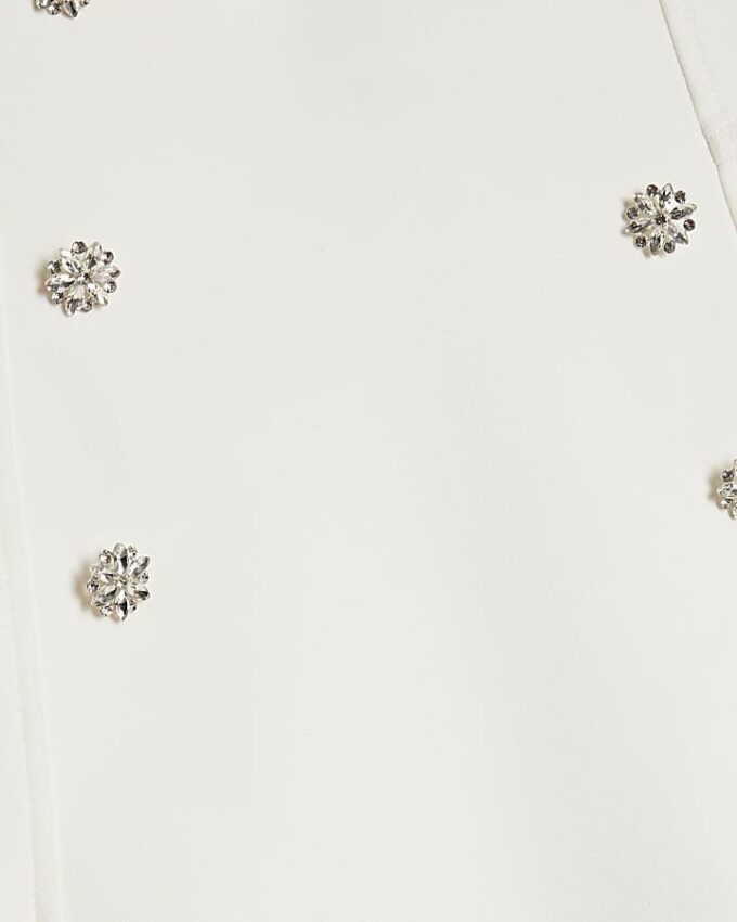 White Diamante Pleated Mini Skirt