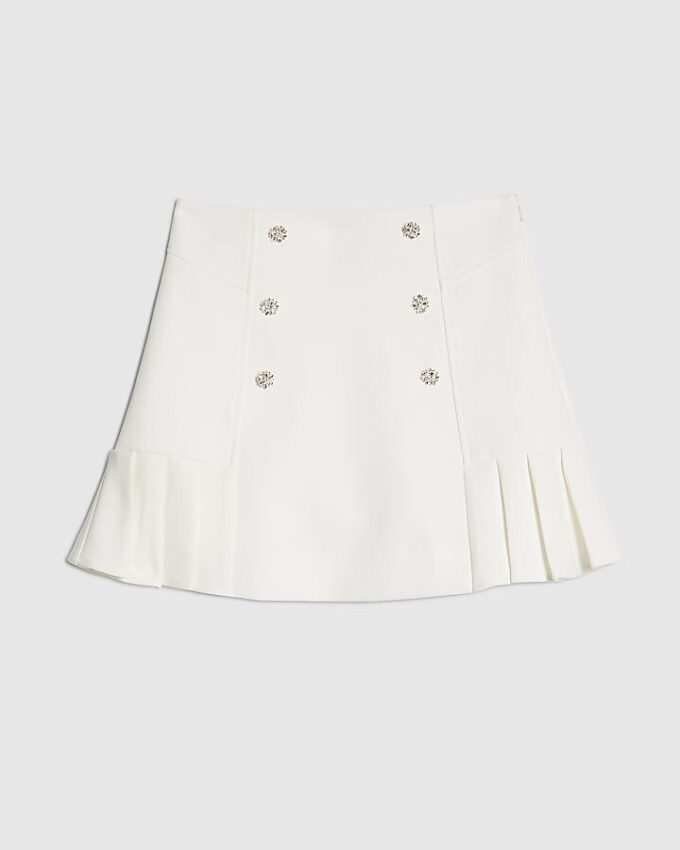 White Diamante Pleated Mini Skirt