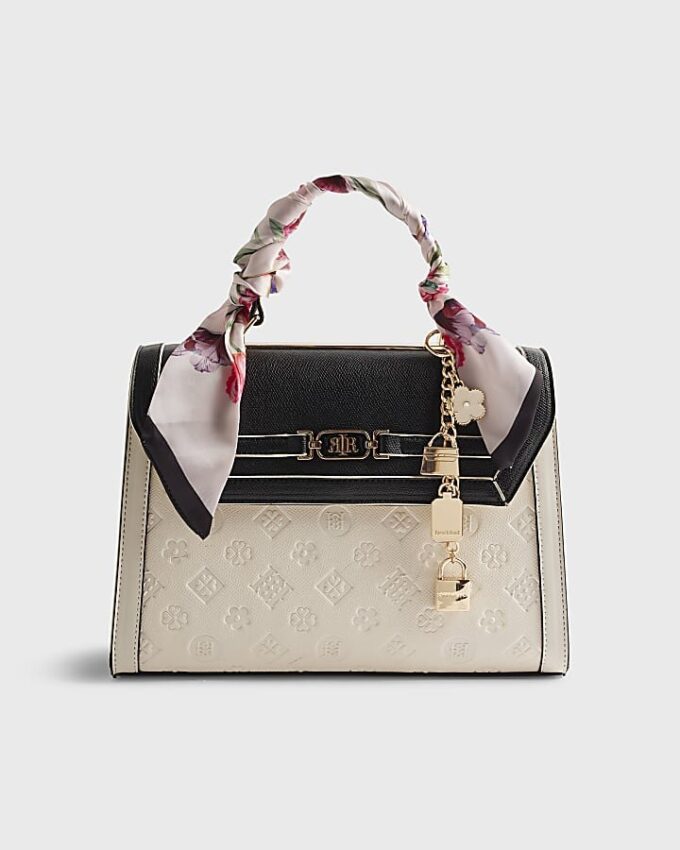 White Embossed Charm Tote Bag