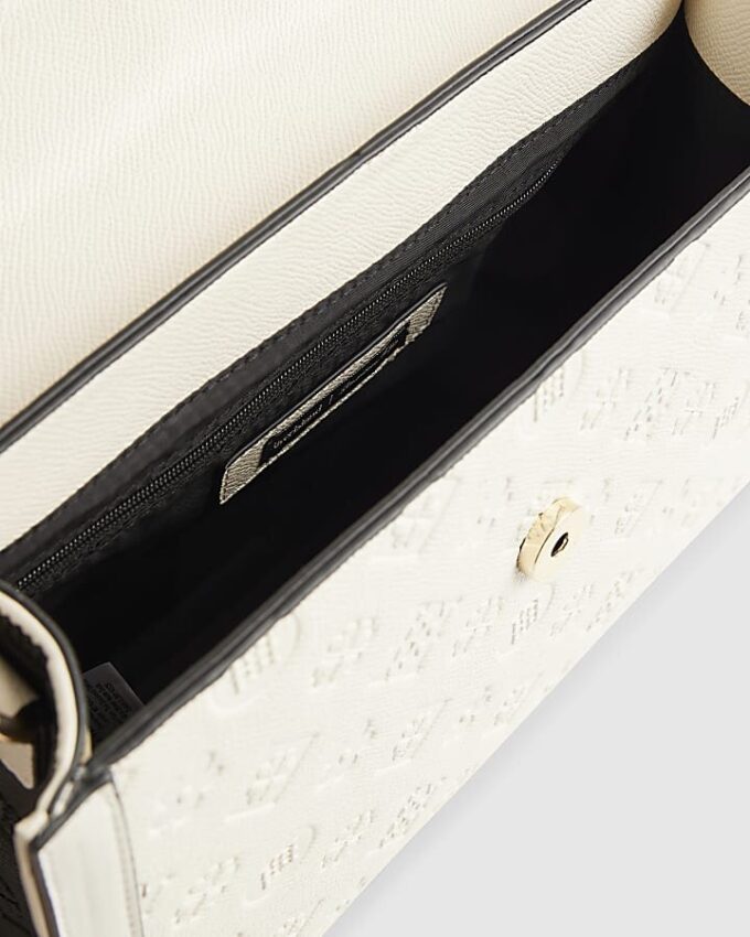 White Embossed Charm Tote Bag