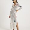 White Embroidered Knit Maxi Beach Dress