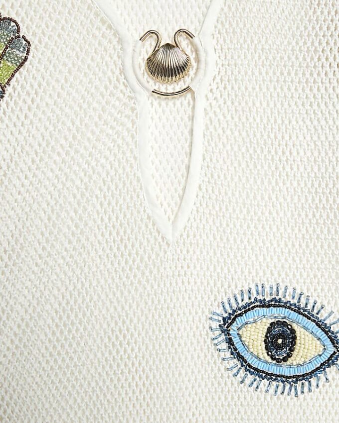 White Embroidered Knit Maxi Beach Dress