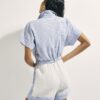 White Embroidered Patchwork Stripe Playsuit