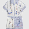 White Embroidered Patchwork Stripe Playsuit