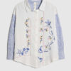 White Embroidered Patchwork Stripe Shirt