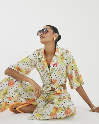 White Fruit Polka Dot Print Beach Shirt