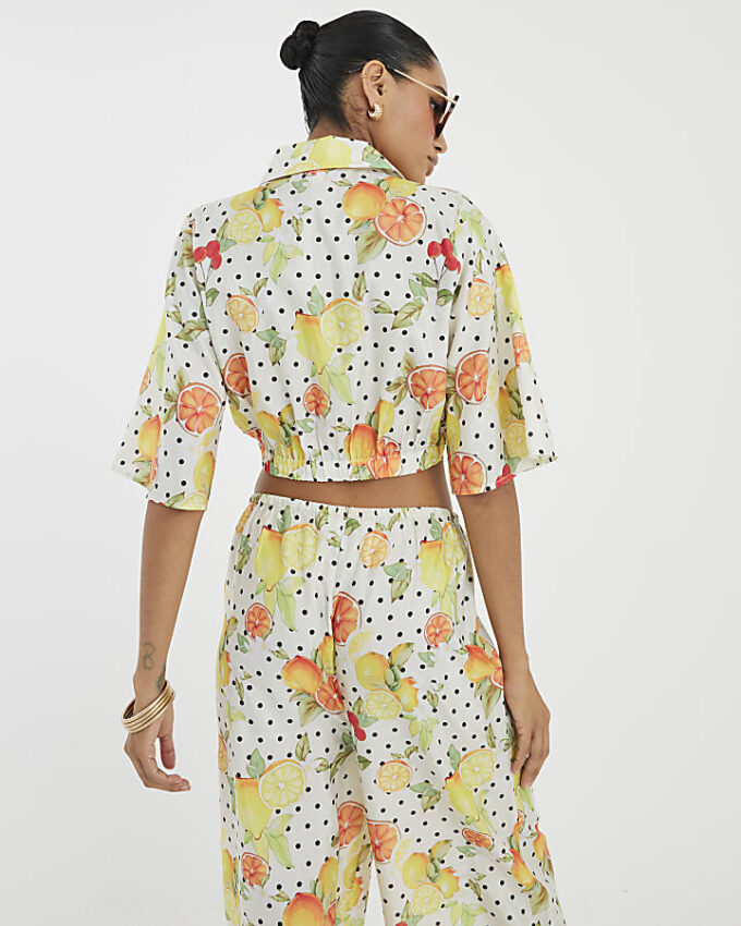 White Fruit Polka Dot Print Beach Shirt