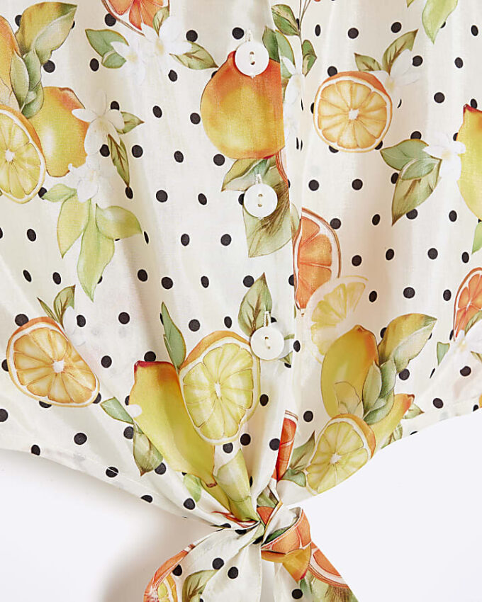 White Fruit Polka Dot Print Beach Shirt