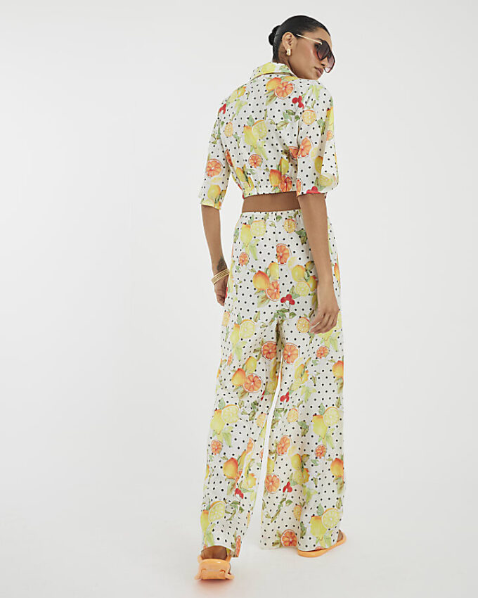 White Fruit Print Beach Trousers