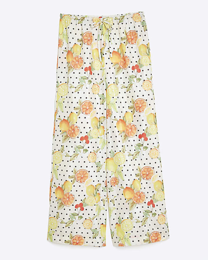 White Fruit Print Beach Trousers