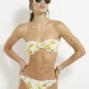 White Fruit Print Textured Bandeau Bikini Top