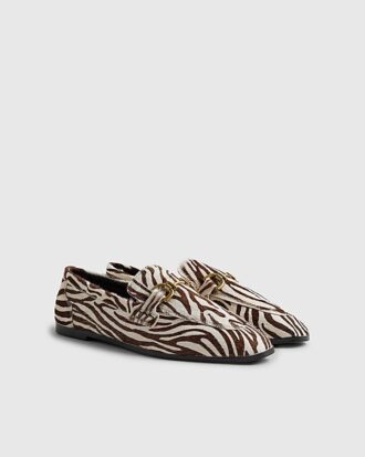 White Leather Zebra Loafers
