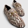 White Leather Zebra Loafers