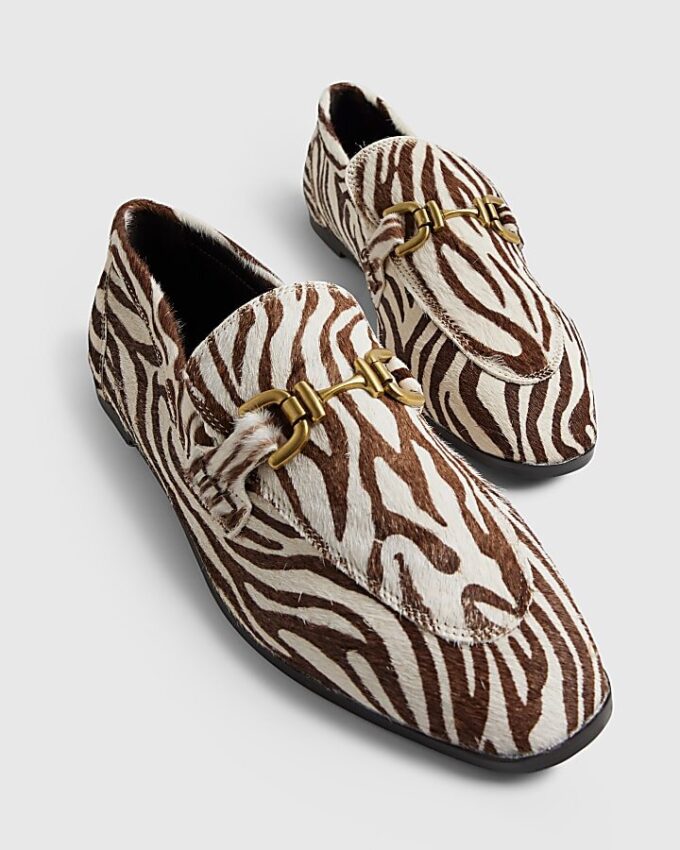 White Leather Zebra Loafers