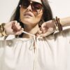 White Linen Blend Tie Neck Top