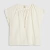 White Linen Blend Tie Neck Top