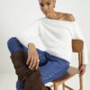 White Long Sleeve Asymmetric Fluffy Top