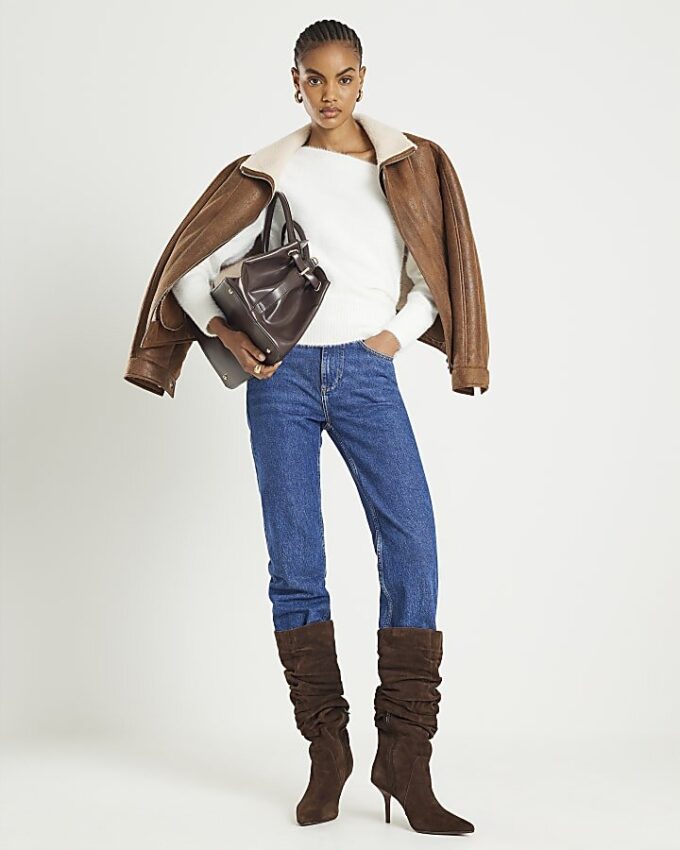 White Long Sleeve Asymmetric Fluffy Top