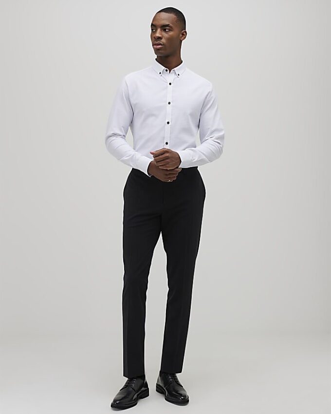 White Long Sleeve Textured Muscle Fit Shirt