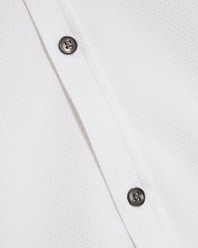 White Long Sleeve Textured Muscle Fit Shirt