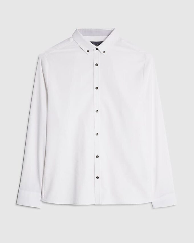 White Long Sleeve Textured Muscle Fit Shirt