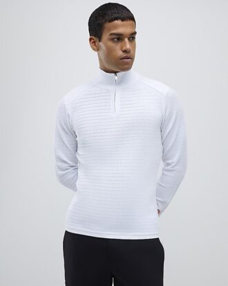 White Muscle Fit Brick Knitted Funnel Jumper