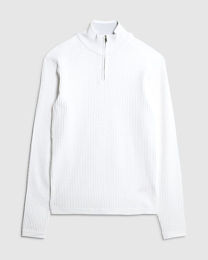 White Muscle Fit Brick Knitted Funnel Jumper