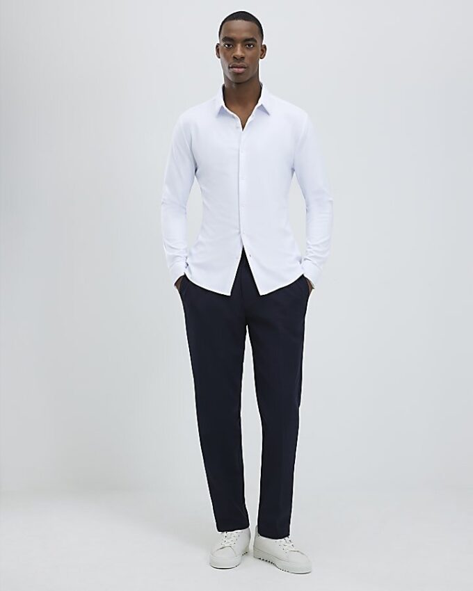 White Muscle Fit Pique Shirt