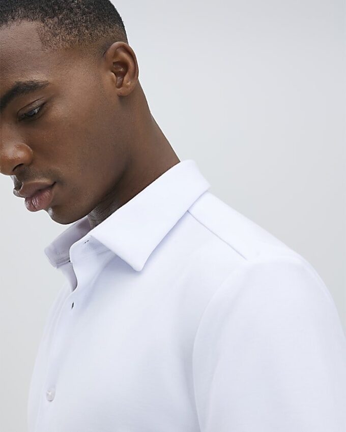 White Muscle Fit Pique Shirt