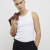 White Muscle Fit Ribbed Vest